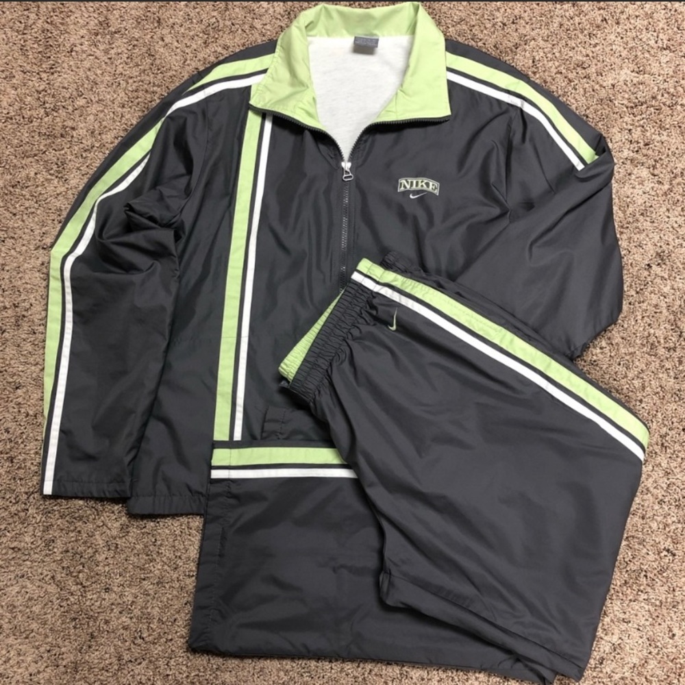 Green, Grey and white striped Nike track suit